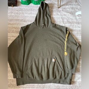 Carhartt Olive Green Pullover Hoodie with Logo Sleeve 4XL tall